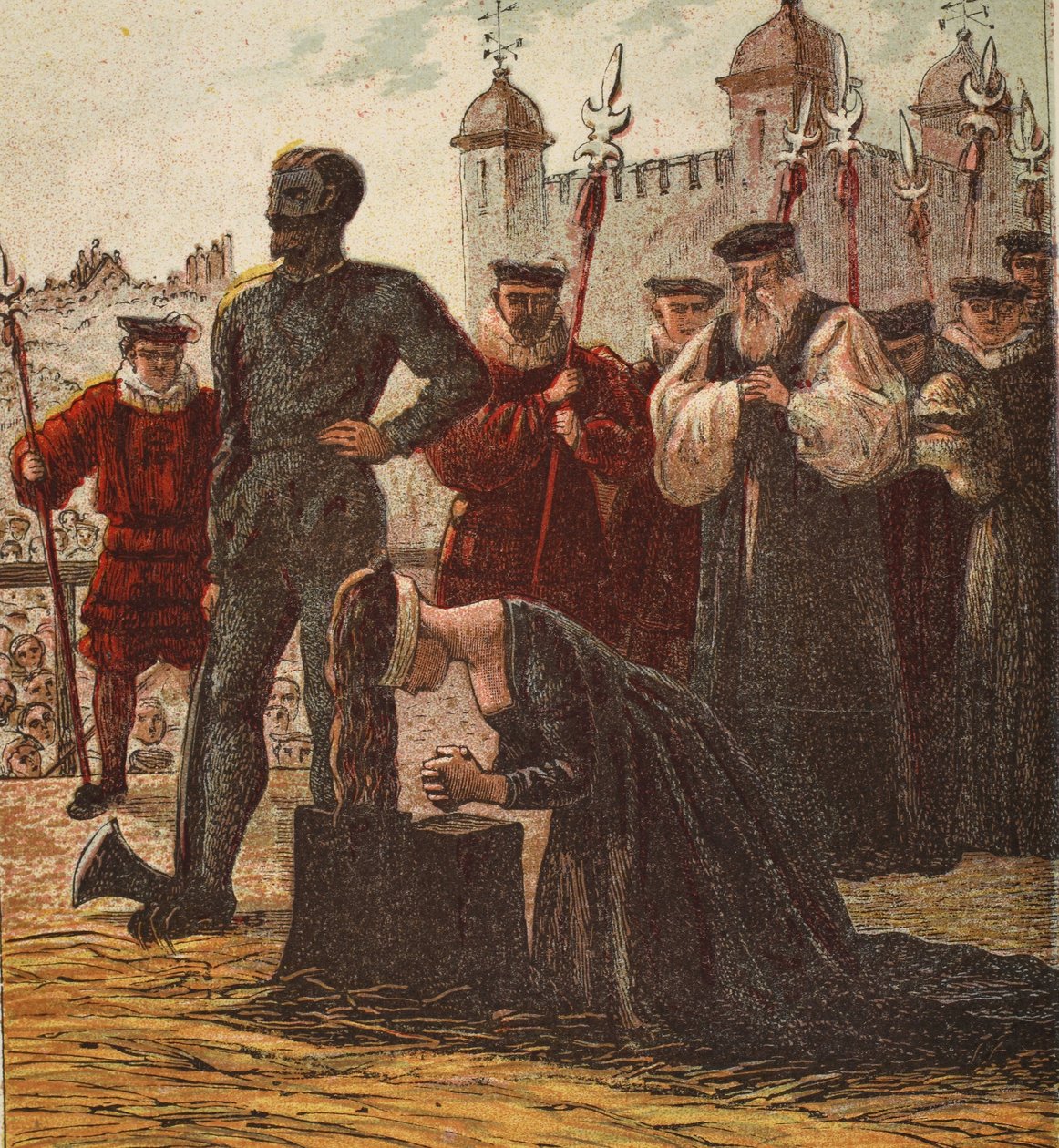 Poprava Lady Jane Grey, hospoda. 1890 (barevná litografie) od English School