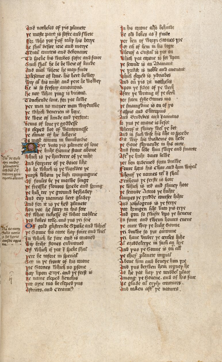 F151r od Ms New Coll 266, De confio amantis od Johna Gowera (pero a inkoust na pergamenu) od English School