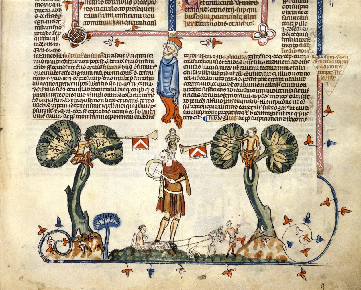 F.94 Muž hrající na Fife and Drum, ze Smithfield Decretals, kolem 1340 (vellum) od English School