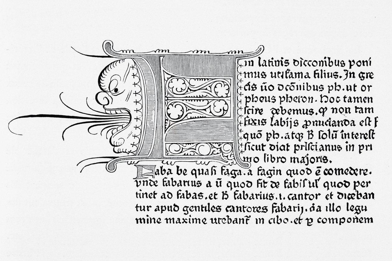 Faksimile stránky z Catholiconu, tisk Johannes Gutenberg, Mohuč, 1460 od English School