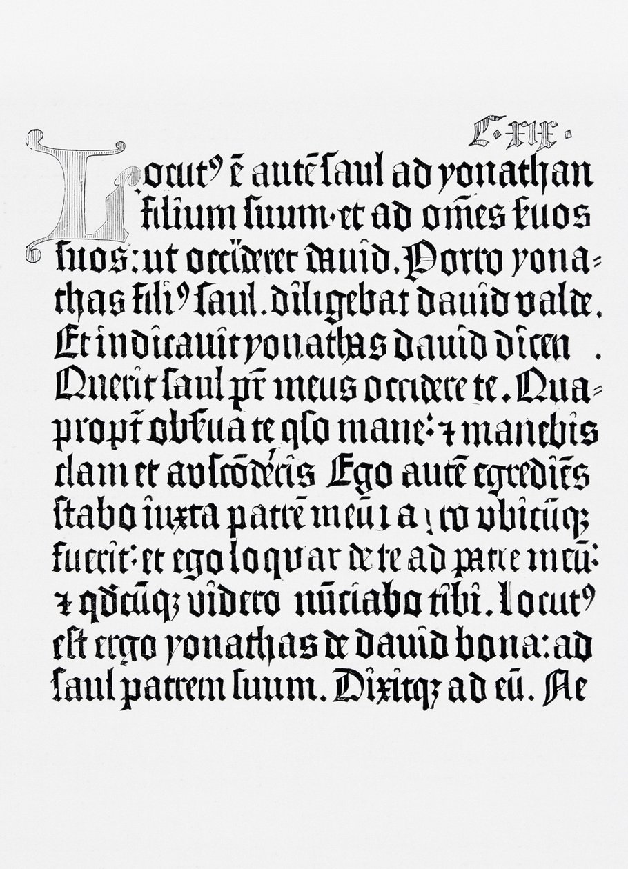 Faksimile stránky z Bible, tisk Johannes Gutenberg, Mainz, 1456 od English School