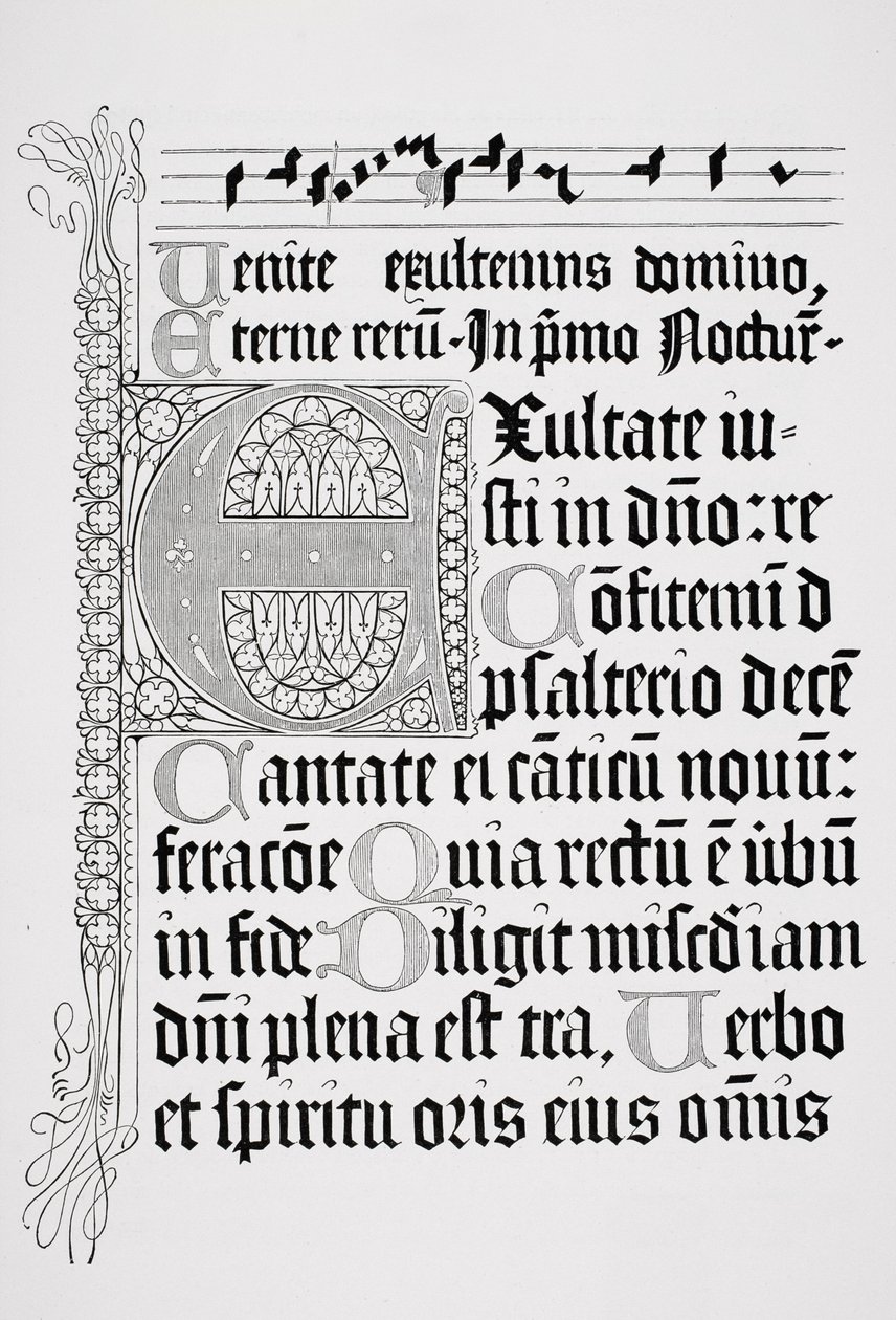Faksimile stránky ze žaltáře, tisk Johann Fust a Petrus Schoiffer, Mainz, 1459 od English School