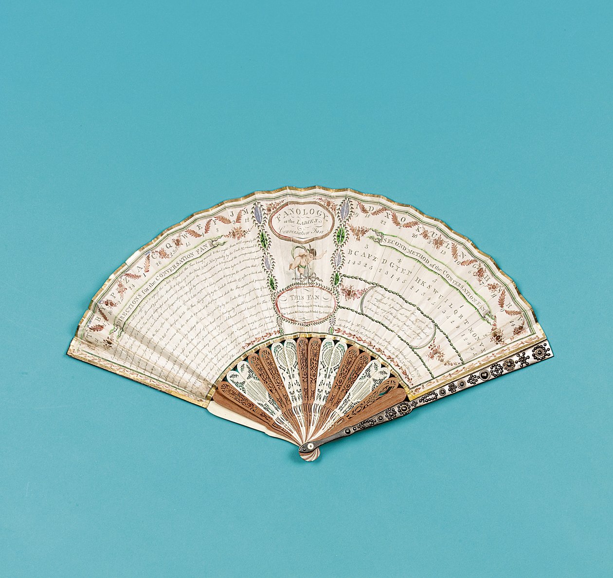 Vějíř vytištěný s „Fanology or the Ladies Conversation Fan“ od Charlese Francise Badiniho, vydáno 1797 od English School