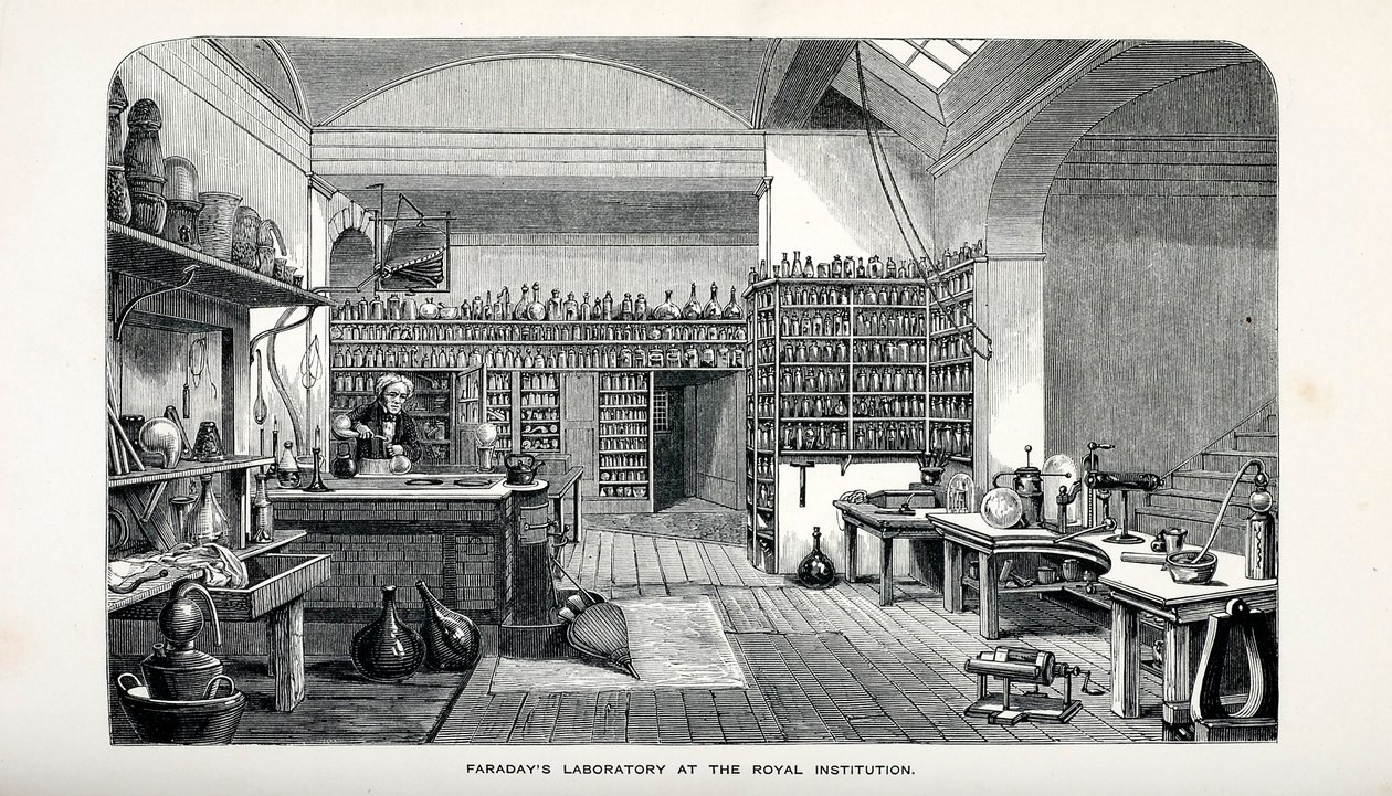 Faradayova laboratoř v Royal Institution, pub. 1870. od English School