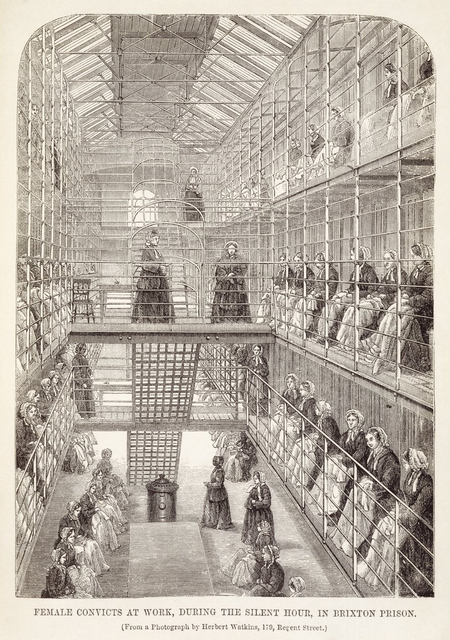 Odsouzení v práci během hodiny ticha ve věznici Brixton, z The Criminal Prisons of London a Scenes of Prison Life od Henry Mayhew (1812-87) a John Binny, 1860 od English School