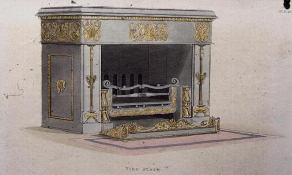 Ohnivá deska, deska 152 z Ackermannova uměleckého repozitáře, vydaného v roce 1825 (barevná litografie) od English School