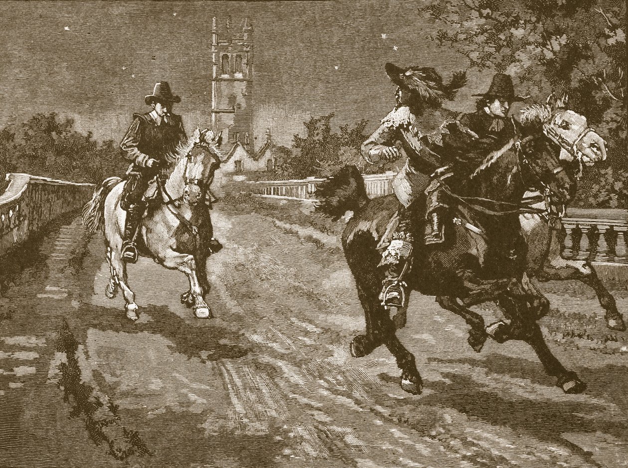 Karlův útěk z Oxfordu, ilustrace z Cassells Illustrated History of England (sépiová fotografie) od English School