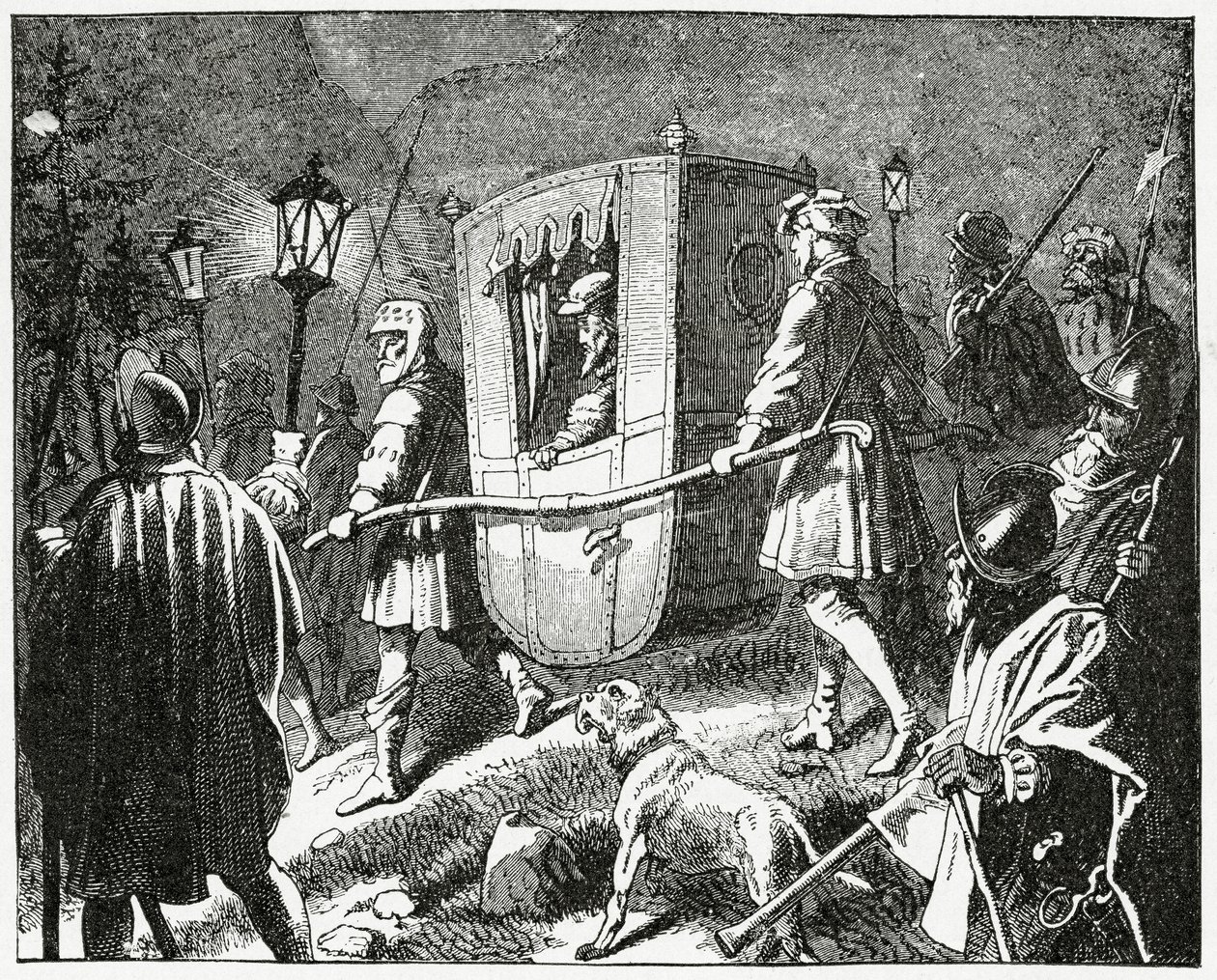 Útěk císaře Karla V. v roce 1552 z protestantských luteránských sil vedených kurfiřtem Mauricem Saským, 1882 od English School