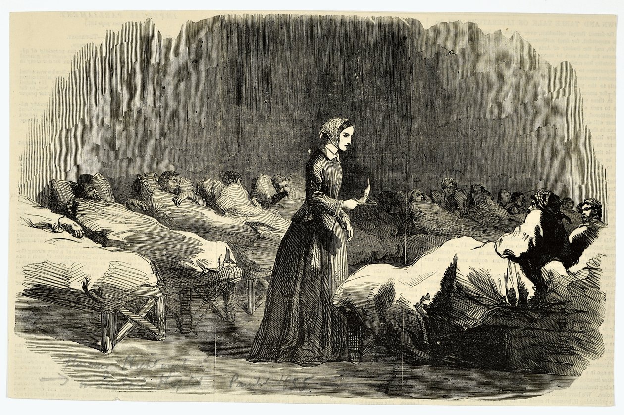 Florence Nightingale v nemocnici Barrack, Scutari, 1855 od English School