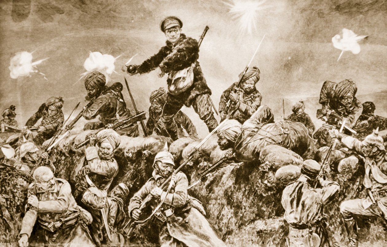 Za slávu Rádže: indičtí vojáci útočí na německé zákopy u Neuve Chapelle, březen 1915, 1914-19 od English School