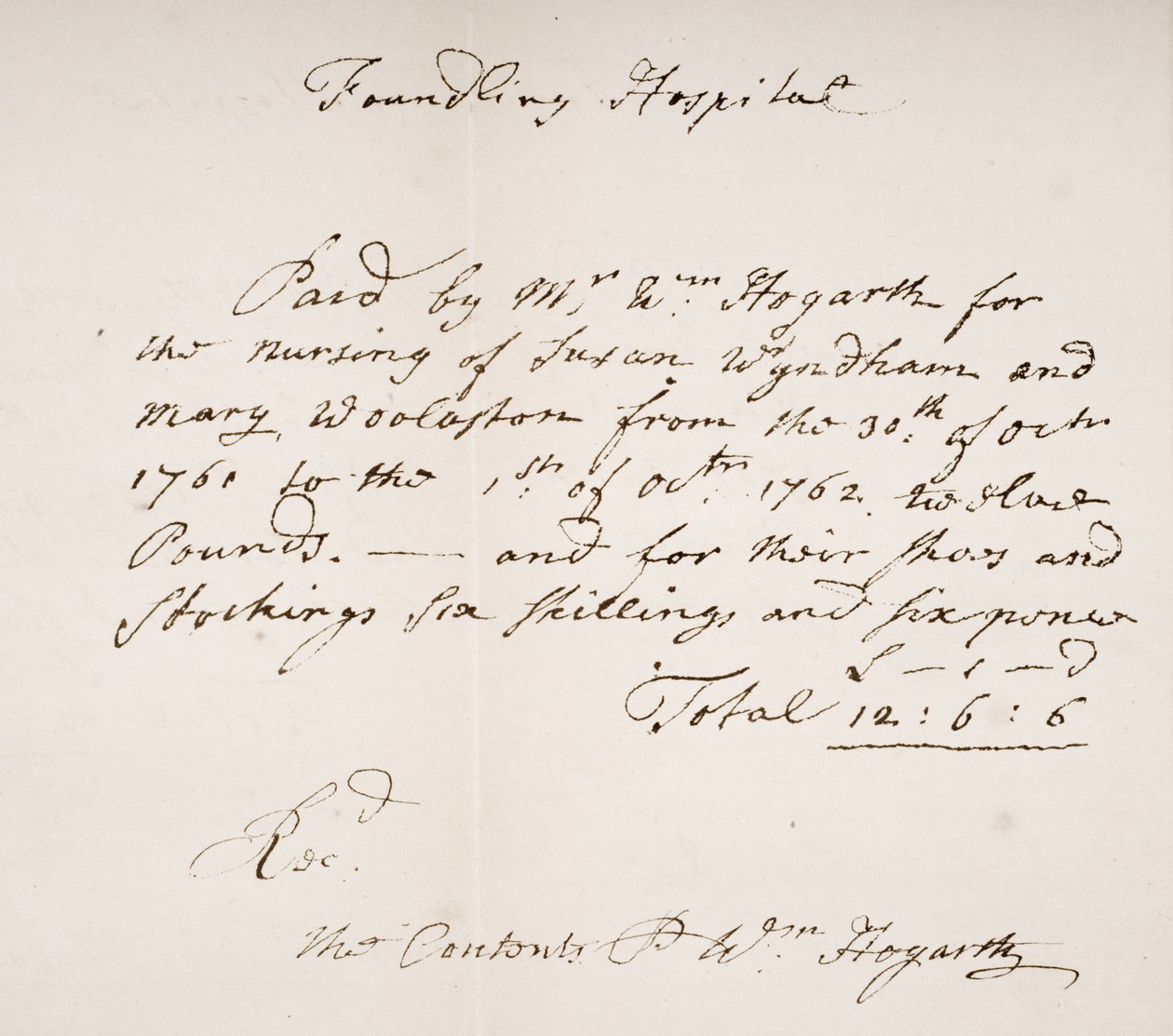 Potvrzení z Foundling Hospital, podepsané Williamem Hogarthem od English School