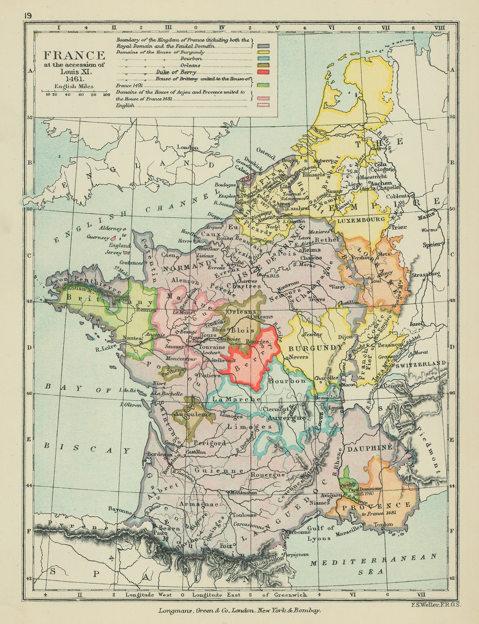 Francie při nástupu Ludvíka XI (barevná litografie) od English School