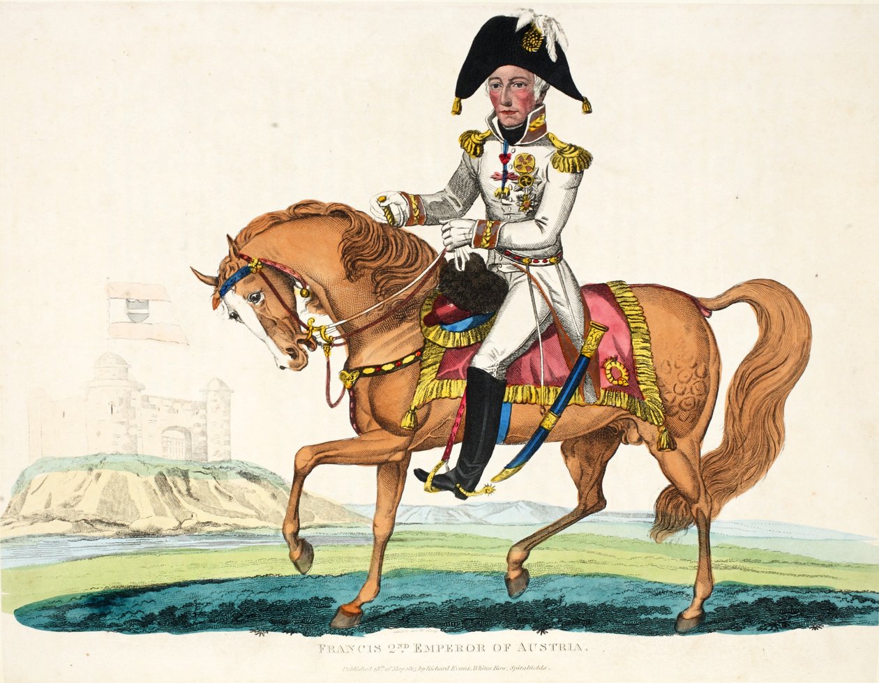 Františka 2., císaře rakouského, hospod. od Richarda Evanse, ryl Romney, ilustrace z An Historical Account of the Battle of Waterloo od Williama Mudforda, 1816 od English School