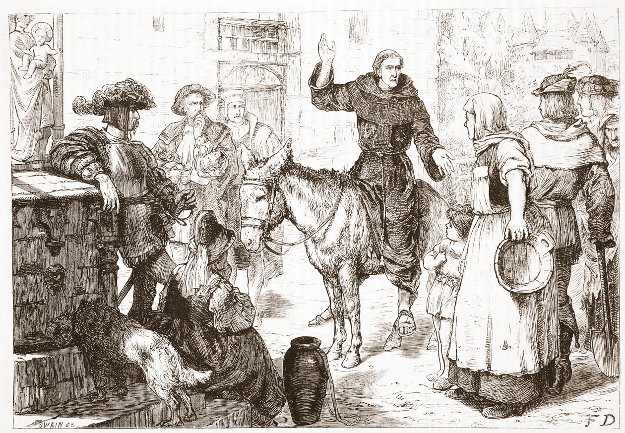 Francis Lambert Preaching, ilustrace z Historie protestantismu od Jamese Aitkena Wylie (1808-1890), pub. 1878 od English School
