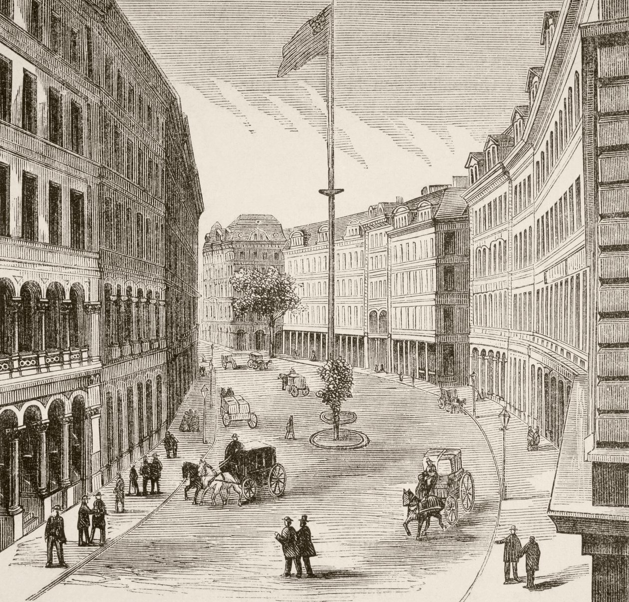 Franklin Street, Boston, Massachusetts v 70. letech 19. století (litho) od English School