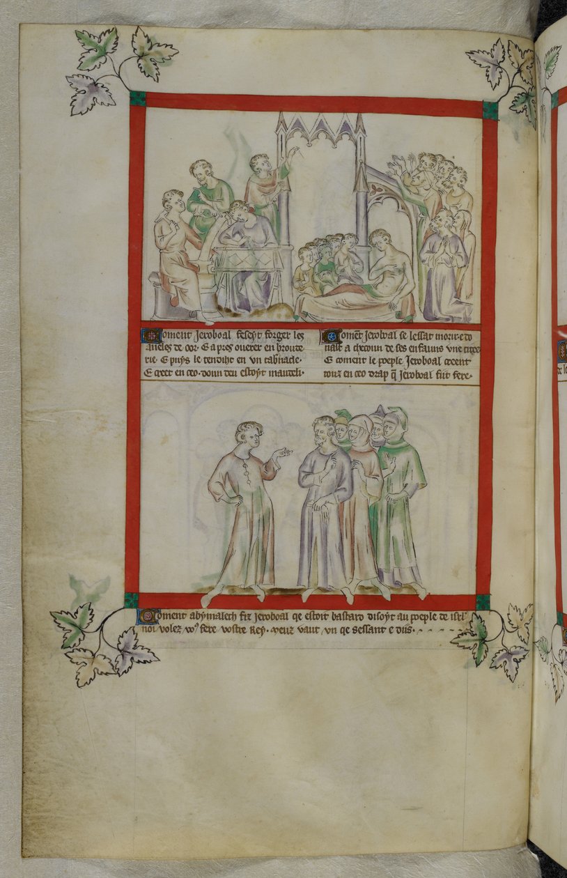 Z příběhu o Gideonovi (Jeroboalovi), detail iluminace rukopisu od Queen Mary Psalter, MS Royal 2 B VII, f. 37v od English School