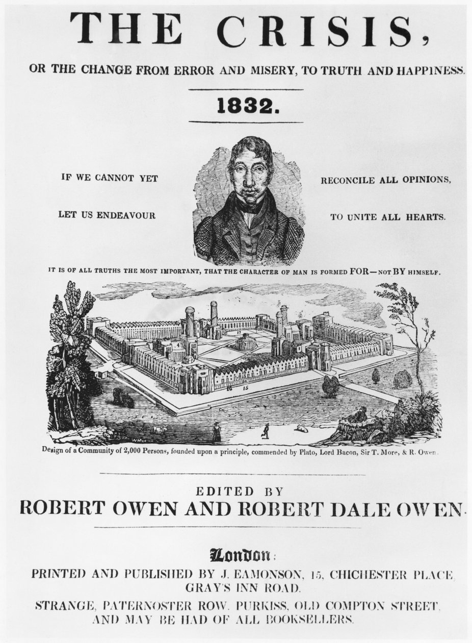 Přední strana obálky The Crisis, editoval Robert Owen (1771-1858) a Robert Dale Owen (1801-77) Londýn, 1832 od English School