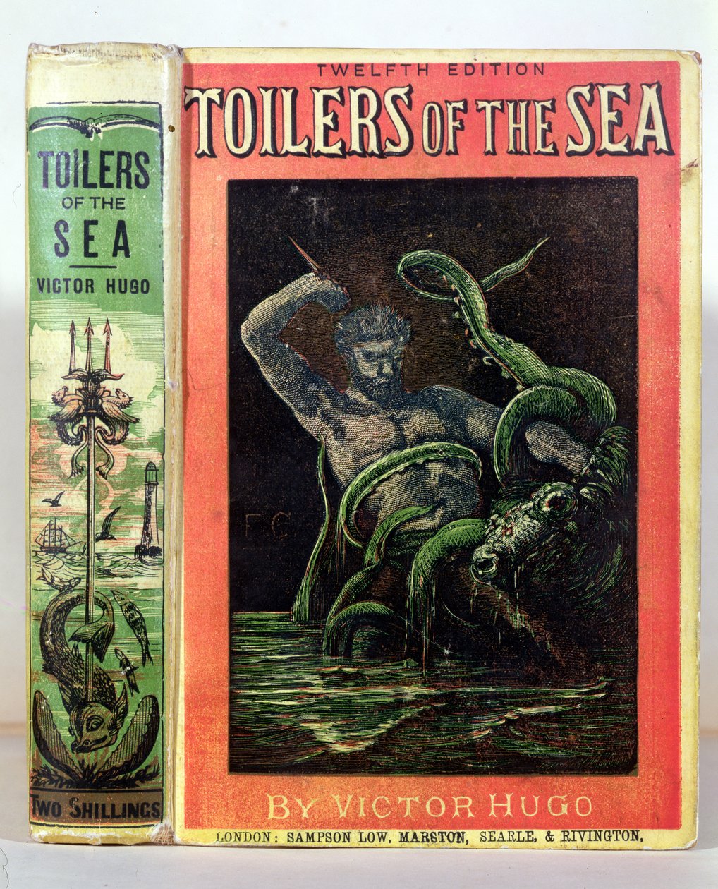 Přední strana obálky The Toilers of the Sea od Victora Huga (1802-85) vydaná v Londýně, 1881 od English School