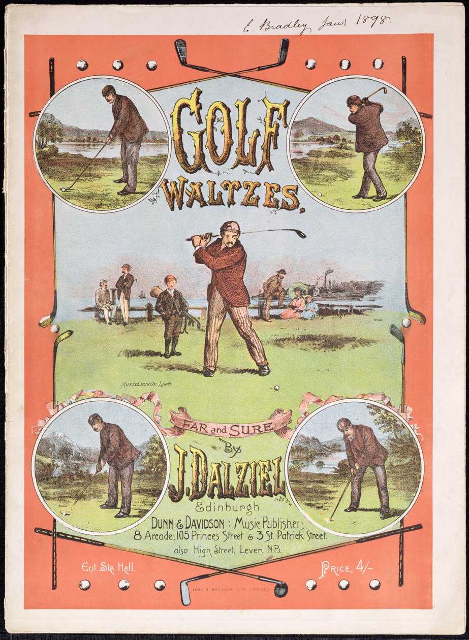 Přední strana obálky notového záznamu pro Golf Waltzes od J. Dalziela od English School