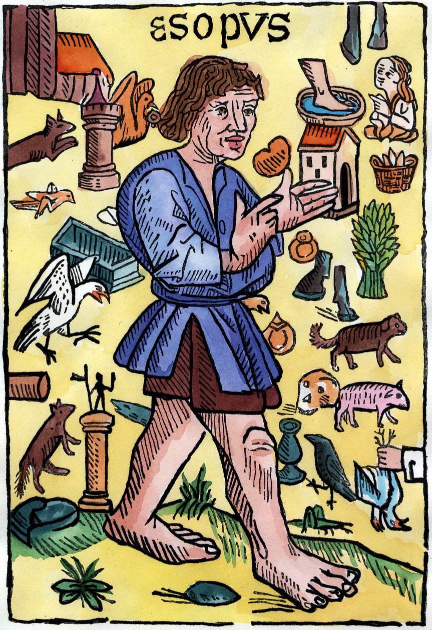 Frontispis ""Fables"" od Aesopa, vydání vytištěná v Anglii Williamem Caxtonem (1422? - 1491). od English School