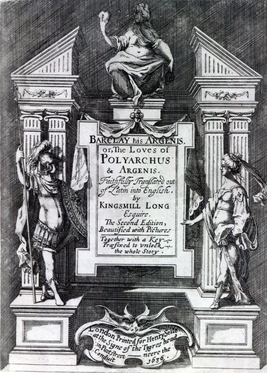 Frontispis pro Argenis od Johna Barclaye, druhé anglické vydání, 1636 od English School