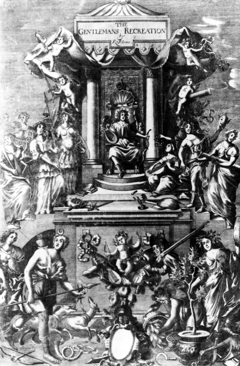 Frontispis z The Gentlemans Recreation publikoval Richard Blome, 1686 od English School