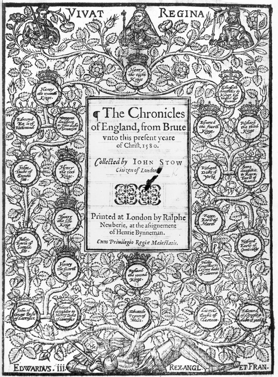 Frontispis The Chronicles of England od Johna Stowa (asi 1525-1605), 1580 od English School