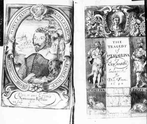 Frontispis knihy The Tragedy of Messallina od Nathanaela Richardse (fl.1630-40), vydáno v roce 1640 od English School