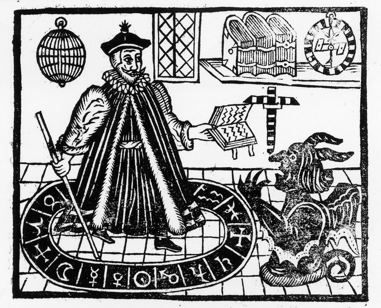 Frontispis Tragické historie života a smrti doktora Fausta od Christophera Marklina, kolem roku 1616 od English School