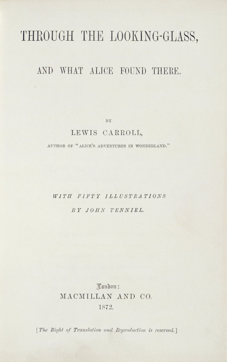 Frontispis k Alice Through the Looking-Glass od Lewise Carrolla (1833-98), publikoval Macmillan, 1872 od English School