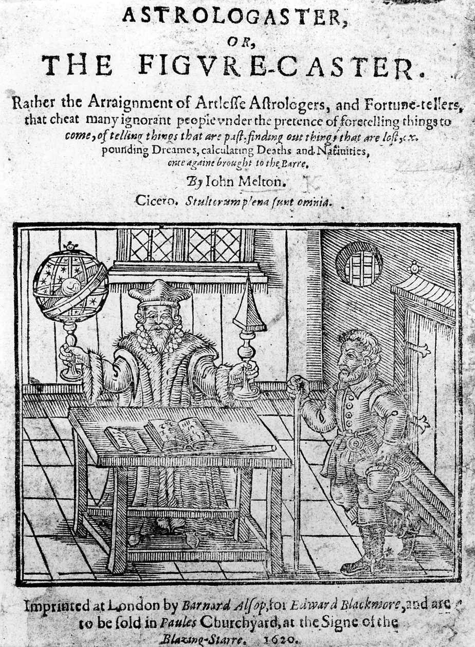 Frontispice k Astrologasterovi, neboli sesílatel figur od Johna Meltona, vydaný v roce 1620 od English School