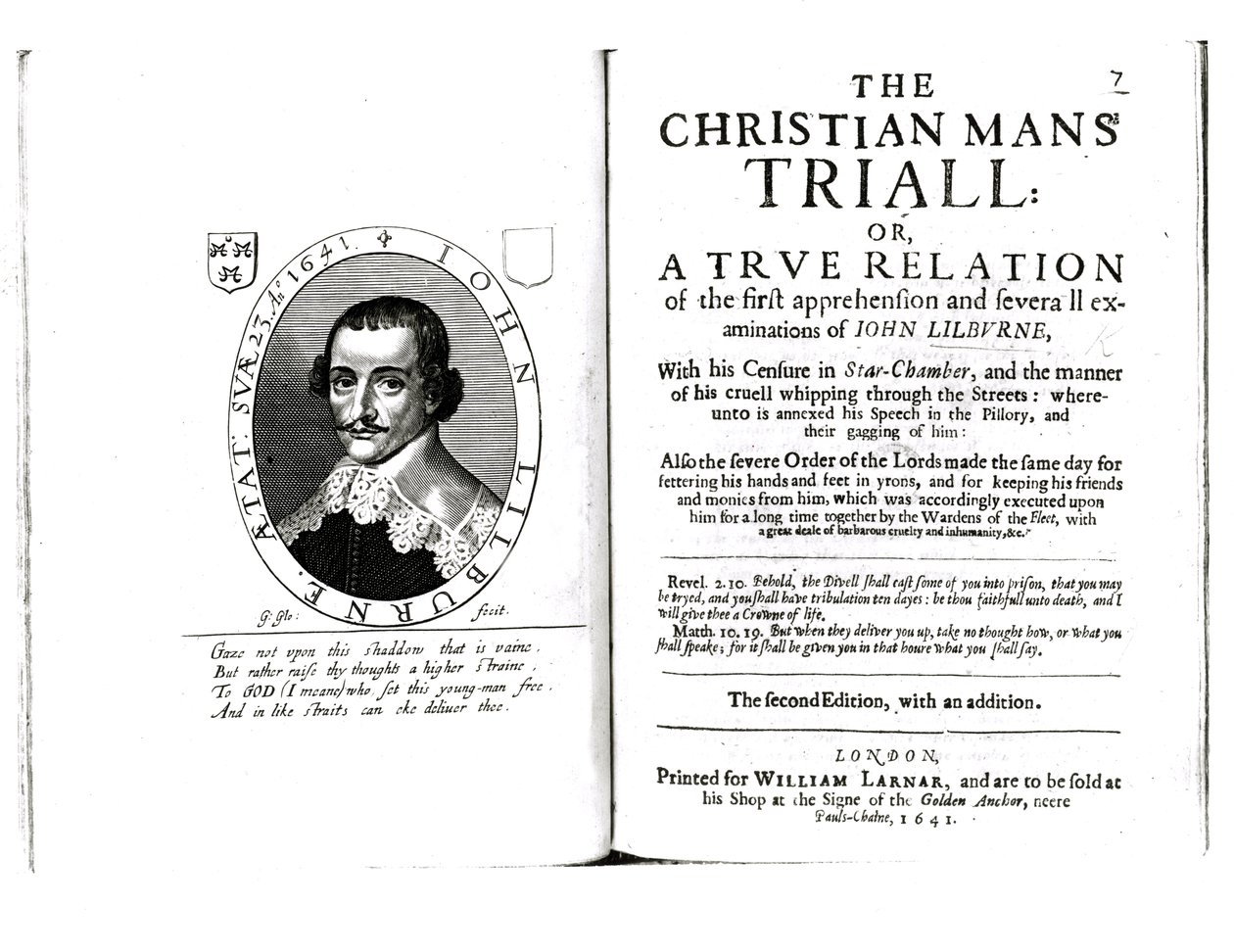 Frontispis k The Christian Mans Trial od Johna Lilburnea (asi 1614-57) 1641 od English School
