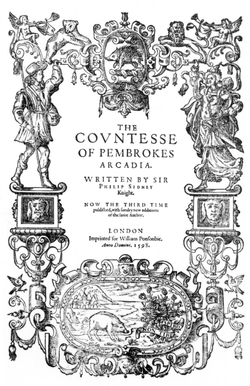 Frontispis k Arkádii hraběnky z Pembroku od sira Philipa Sidneyho, 1598 od English School
