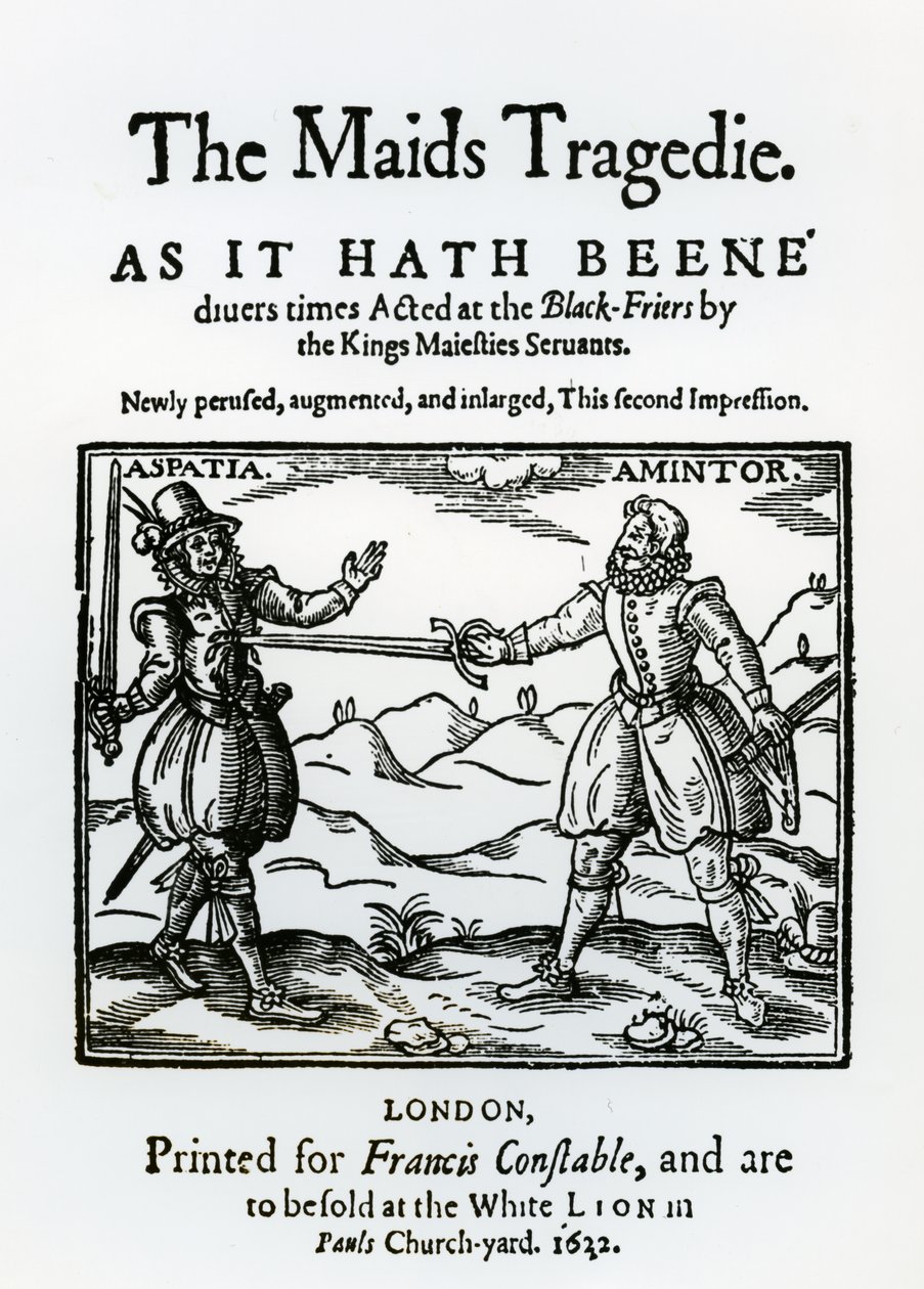 Frontispis k Tragédii služek od Sira Francise Beaumonta (1584-1616) a Johna Fletchera (1579-1625) 1622 od English School