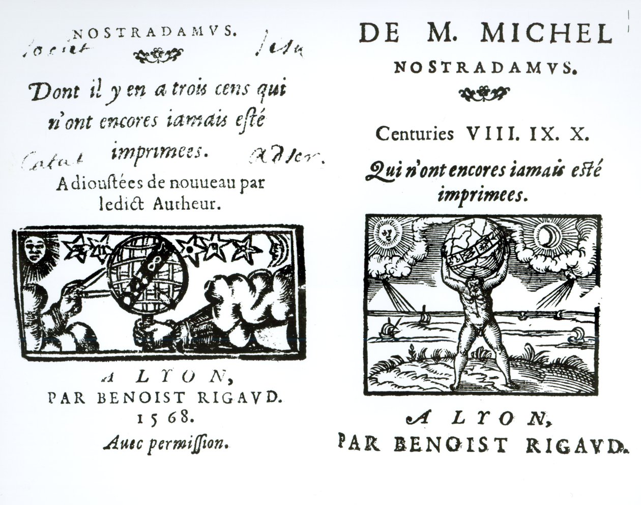 Frontispis k Proroctvím M. Michela Nostradama, hospoda. Benoist Rigaud, 1568 od English School