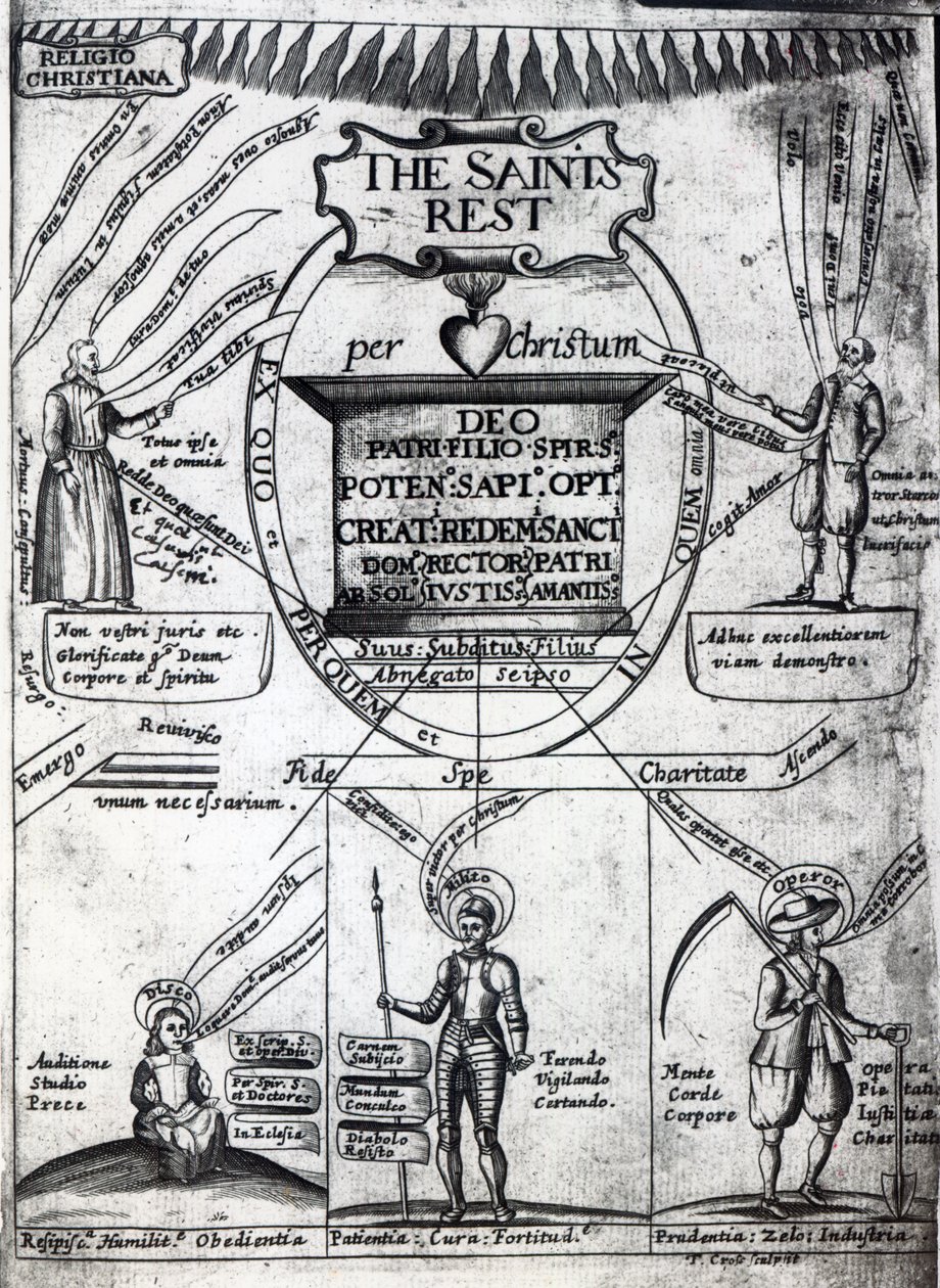 Frontispis knihy The Saints Everlasting Rest od Richarda Baxtera, vytištěné v roce 1652 (tisk) od English School