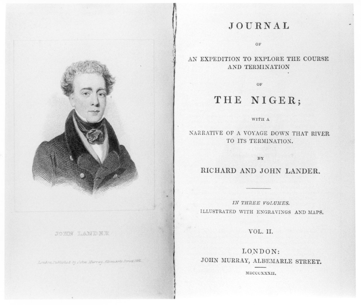 Frontispiece k 2. dílu Journal of an Expedition to Explore the Course and Termination of The Niger od Richarda a Johna Landerových, vydaný v roce 1832 od English School
