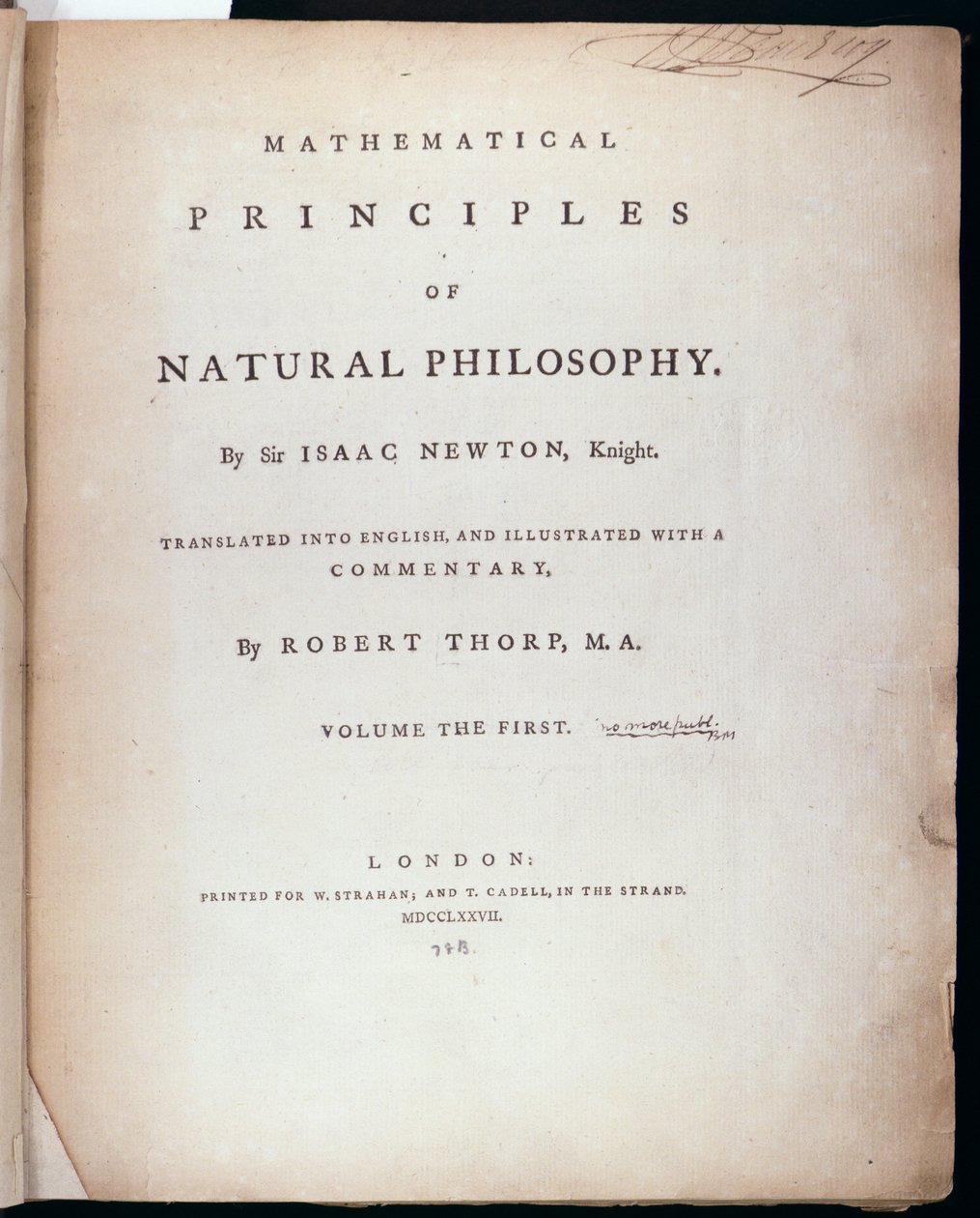 Frontispis k I. dílu Matematické principy přírodní filozofie od Sira Isaaca Newtona (1642-1727) 1777 od English School