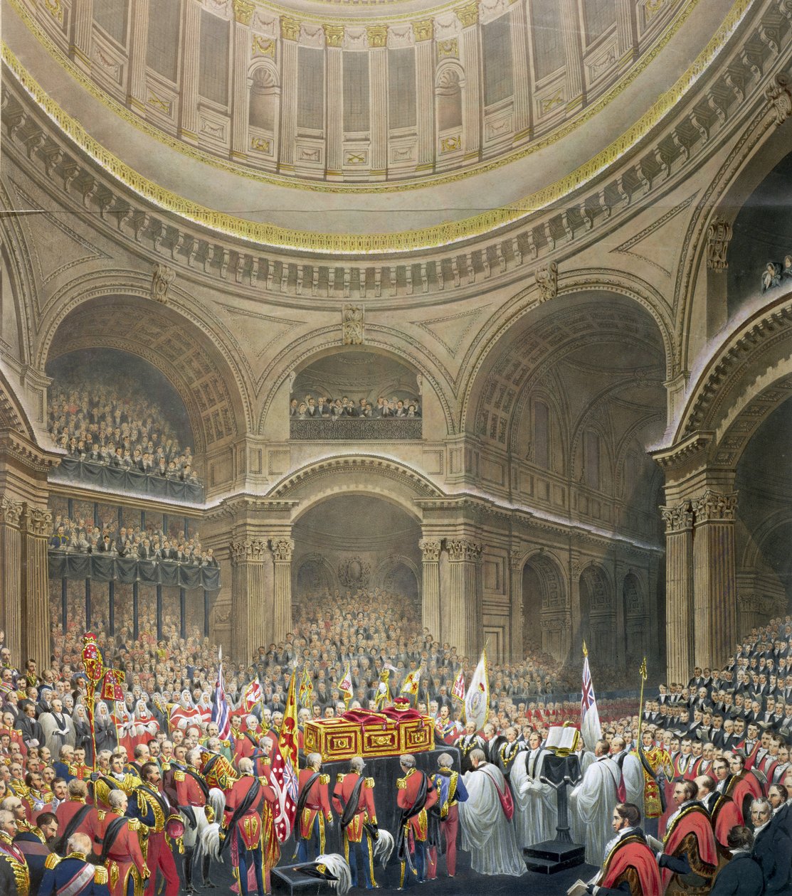 Pohřeb Arthura Wellesleyho (1769-1852) vévody z Wellingtonu v katedrále St. Pauls, vyryl J. Thomson a E.J. Parris, 1852 od English School