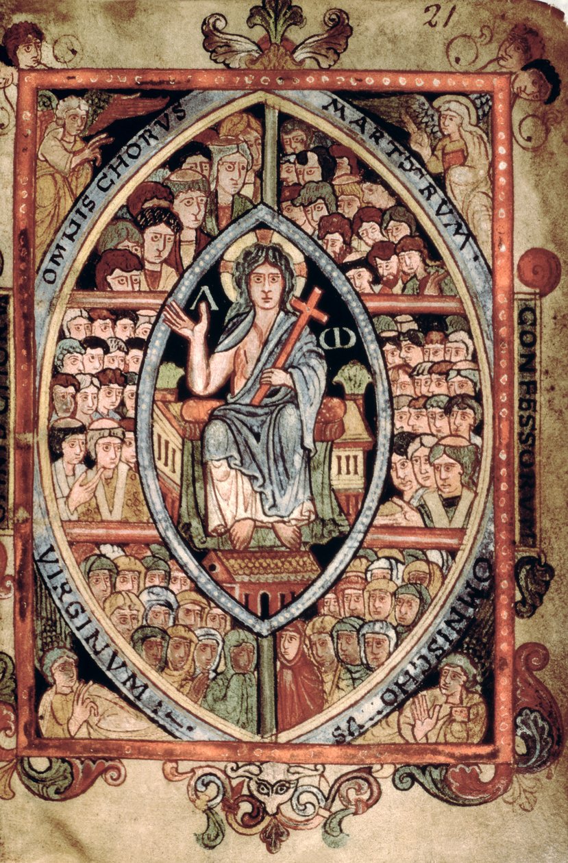 Galba A XVIII f.21r, Kristus ve majestátu, z Athelstanského žaltáře, Old Minster, Winchester, 925-50 (vellum) od English School