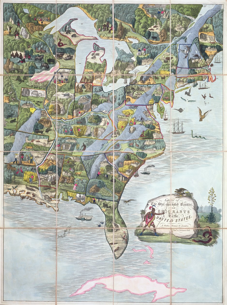 Game of the Star-Spangled Banner or Emigrants to the United States, desková hra c.1860 od English School