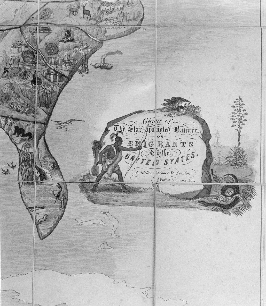 Hra na hvězdami posetý prapor aneb Emigranti do Spojených států, cca 1840 (litografie) (detail 247745) od English School
