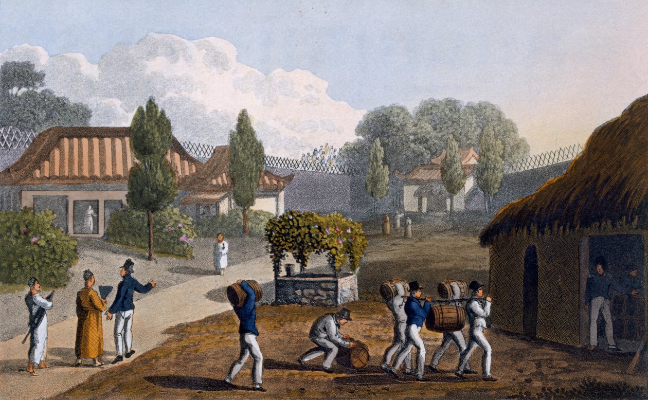 Garden of the Temple of Lewchew, 1820 (barevná akvatinta) od English School