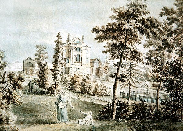 Zahradní pavilon v parku, cca 1725 (akvarel na papíře) od English School
