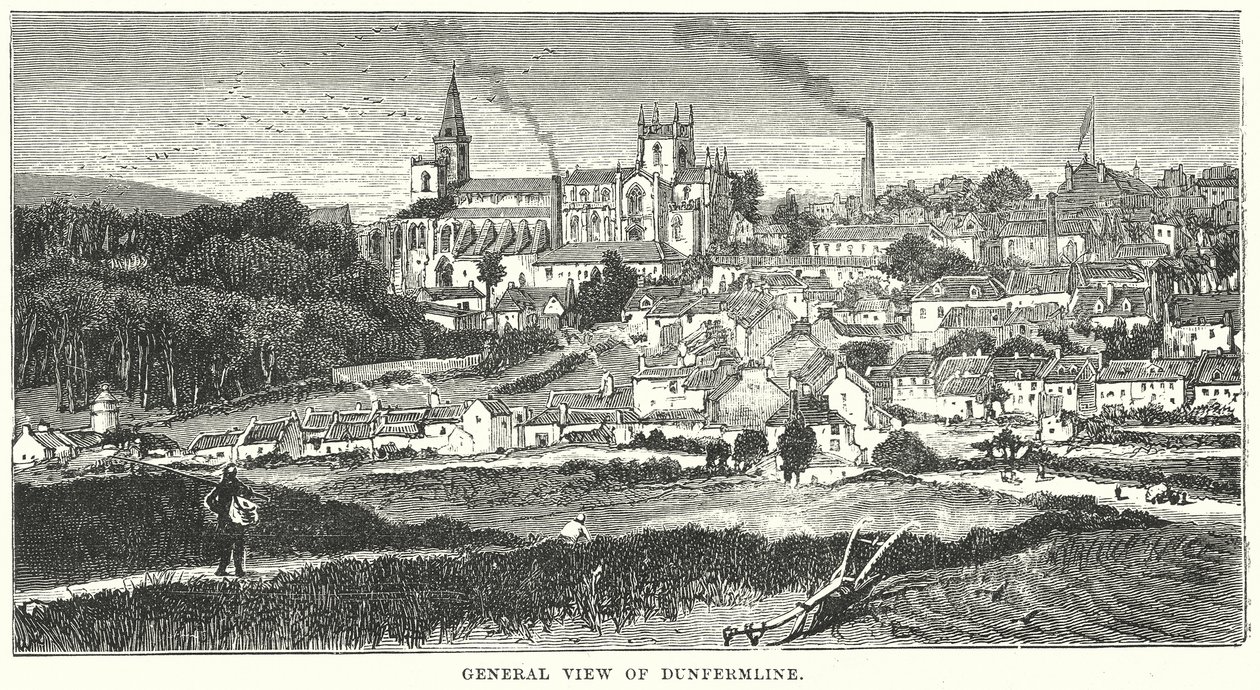 Celkový pohled na Dunfermline (rytina) od English School