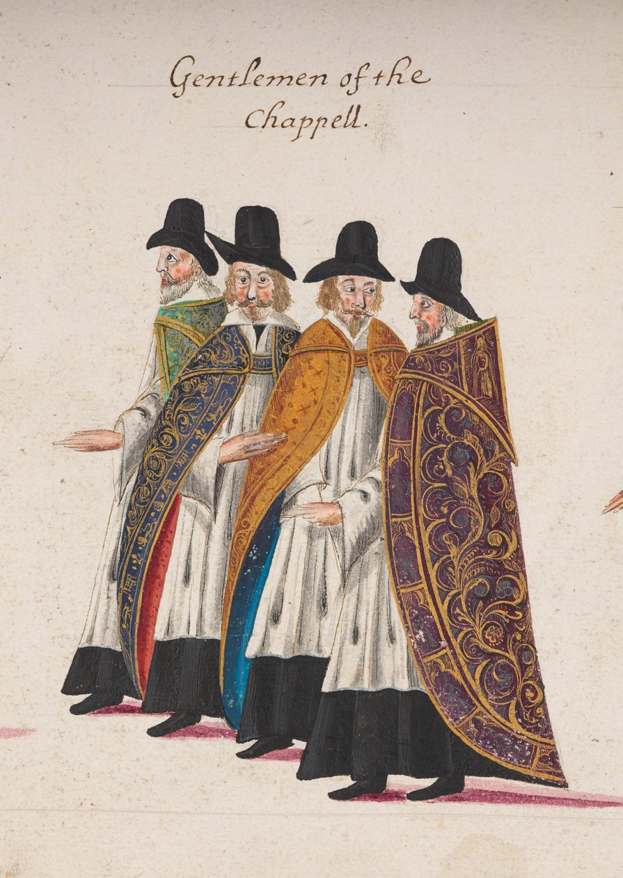 Gentlemen of the Chappell, detail části pohřebního průvodu královny Alžběty I. do Westminsterského opatství, 28. dubna 1603 od English School