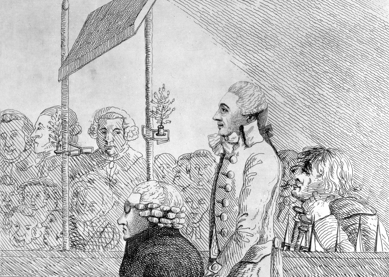 George Barrington vytažený ze života během jeho soudu na Old Bailey v pátek 17. září od English School