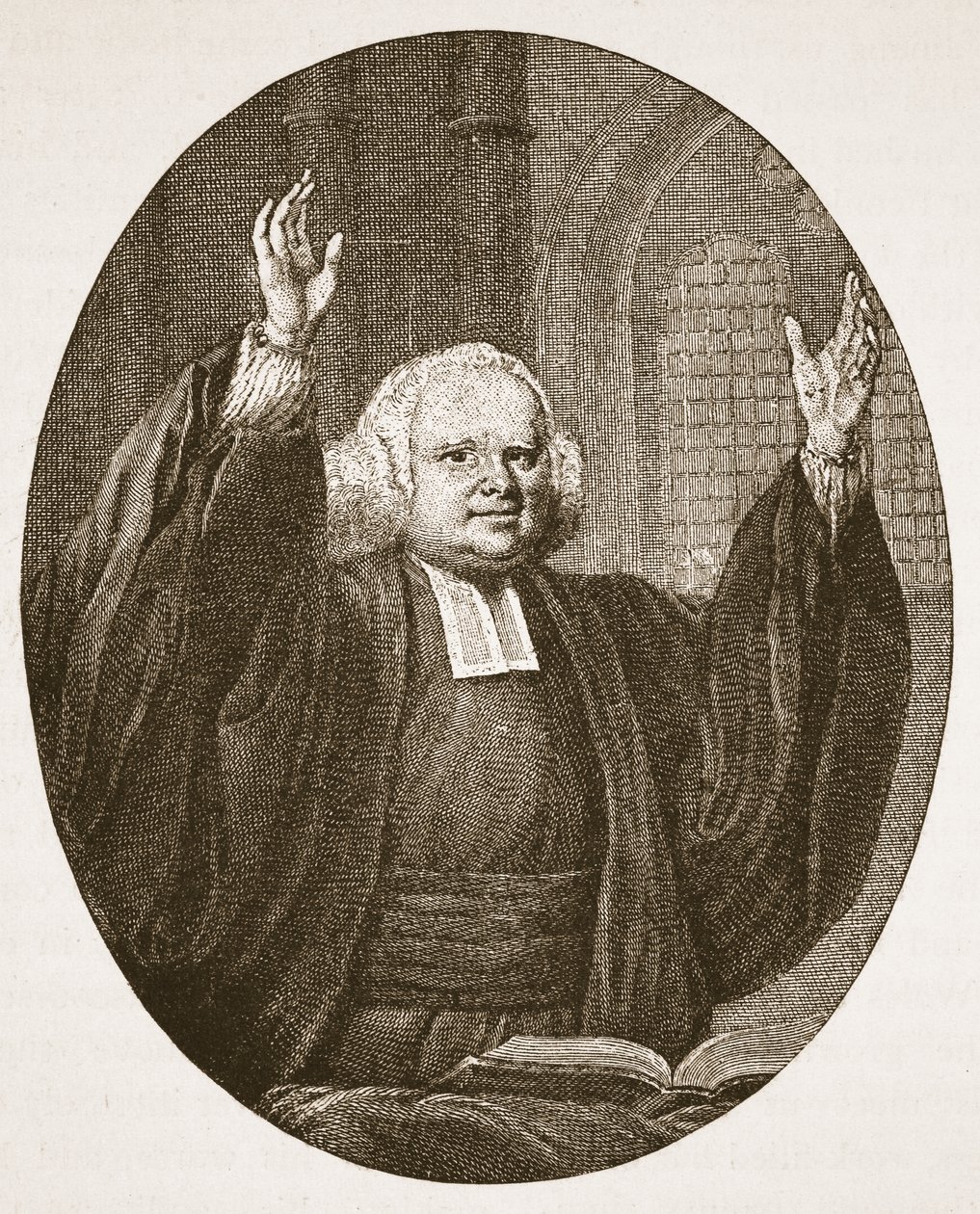 George Whitefield, ilustrace z knihy Anglikánská církev: Spence-Jones, vyd. cca 1910 (sépiová fotografie). od English School