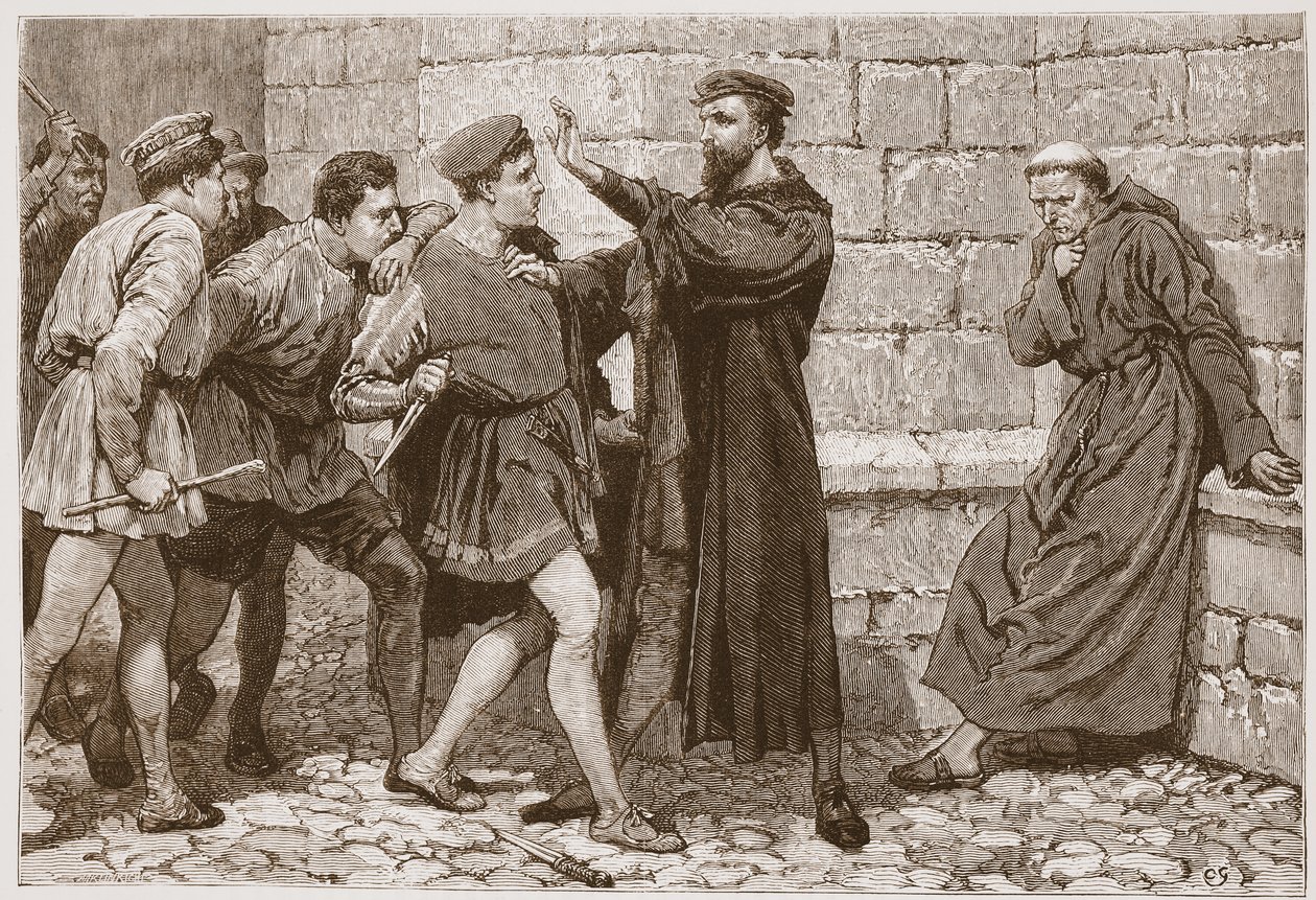 George Wishart chrání svého potenciálního vraha, ilustrace z 