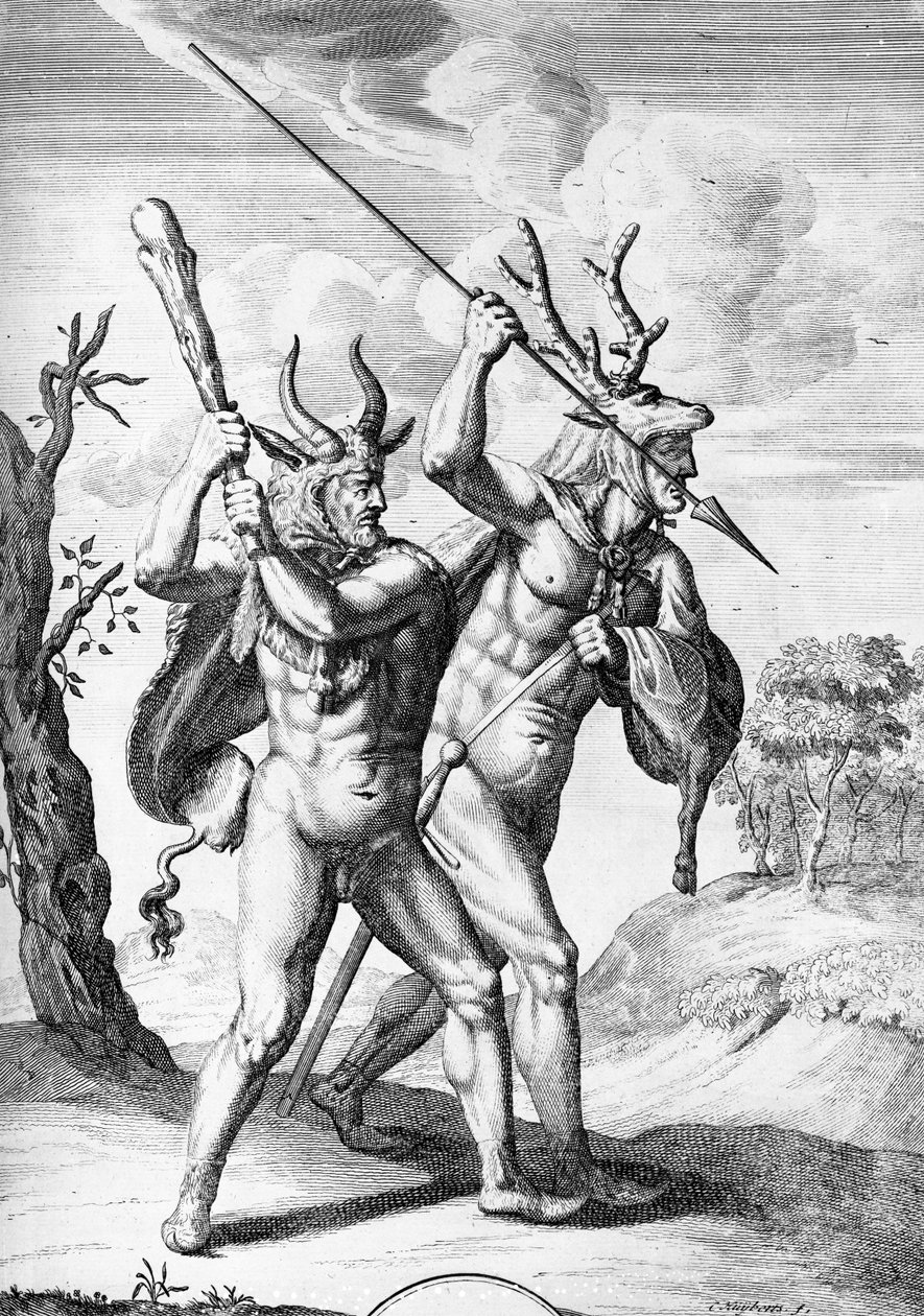 Němci, ilustrace z Caesarových komentářů přeložená do angličtiny Williamem Duncanem, rytina Cornelis Huyberts, vydáno 1753 od English School